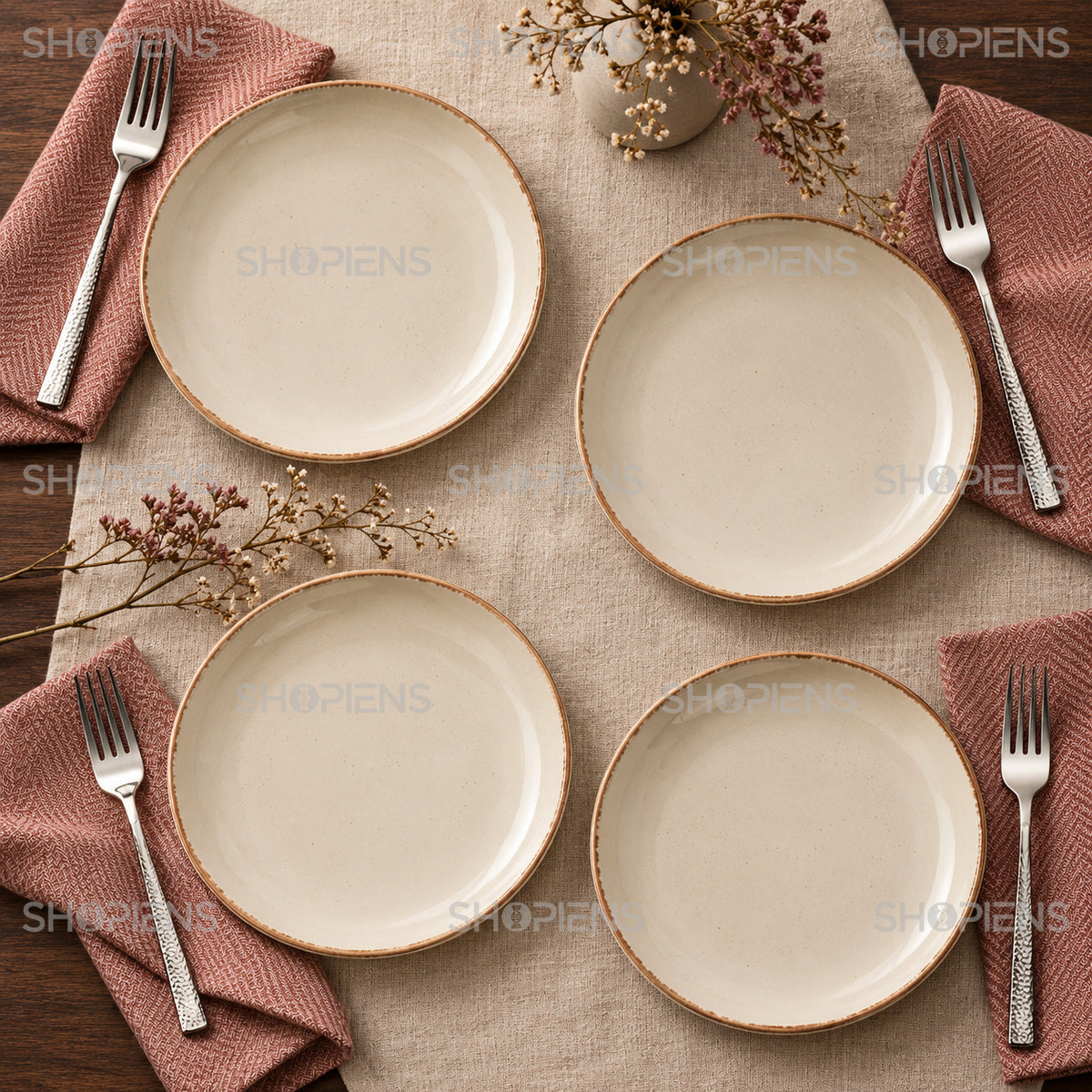 Farfurii ceramice bej, set de 4, 15 cm