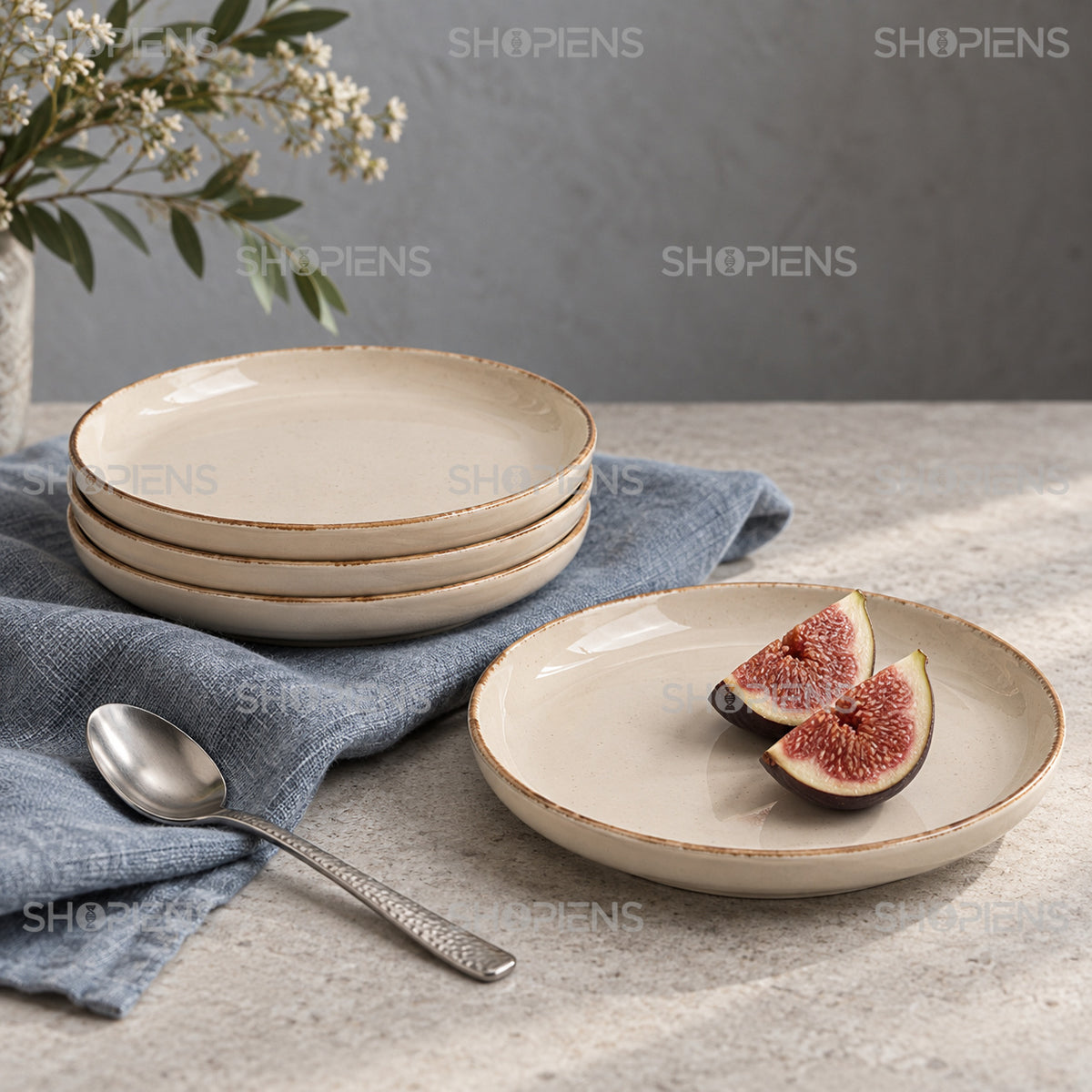 Farfurii ceramice bej, set de 4, 15 cm