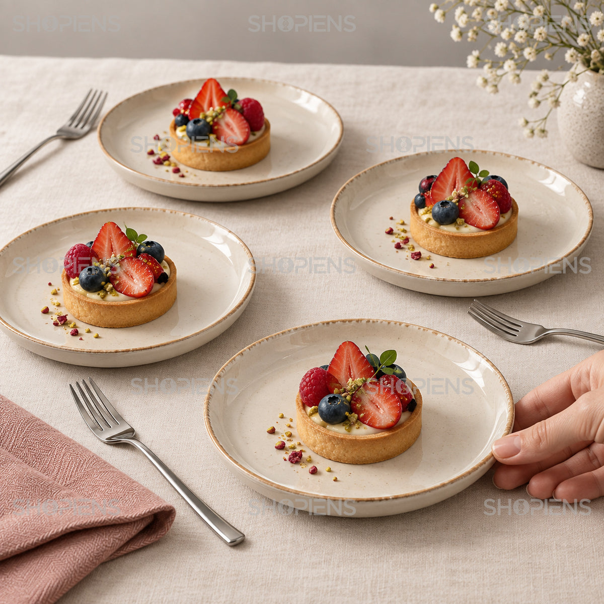 Farfurii ceramice bej, set de 4, 15 cm