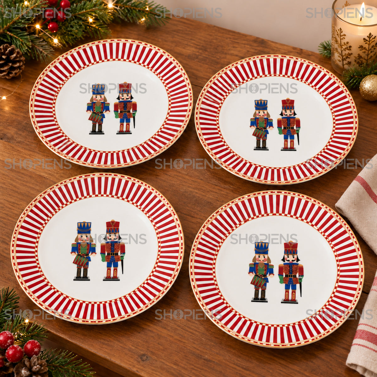 Set 4 farfurii de desert din porțelan cu spărgători de nuci, Ø19 cm, în decor alternativ de Crăciun, decor neinclus | Shopiens®