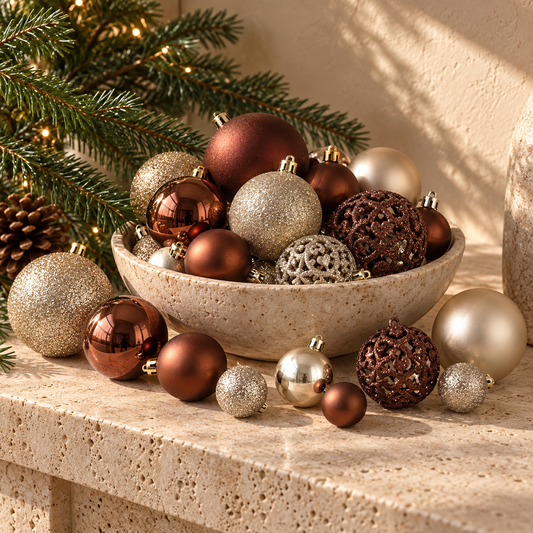 Set 50 Globuri Bej Si Bronz, Eleganta De Craciun - lifestyle principala - Shopiens