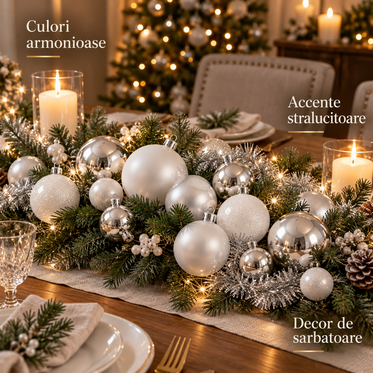 Set 54 Globuri Albe Si Argintii Pentru Craciun - avantaje - Shopiens
