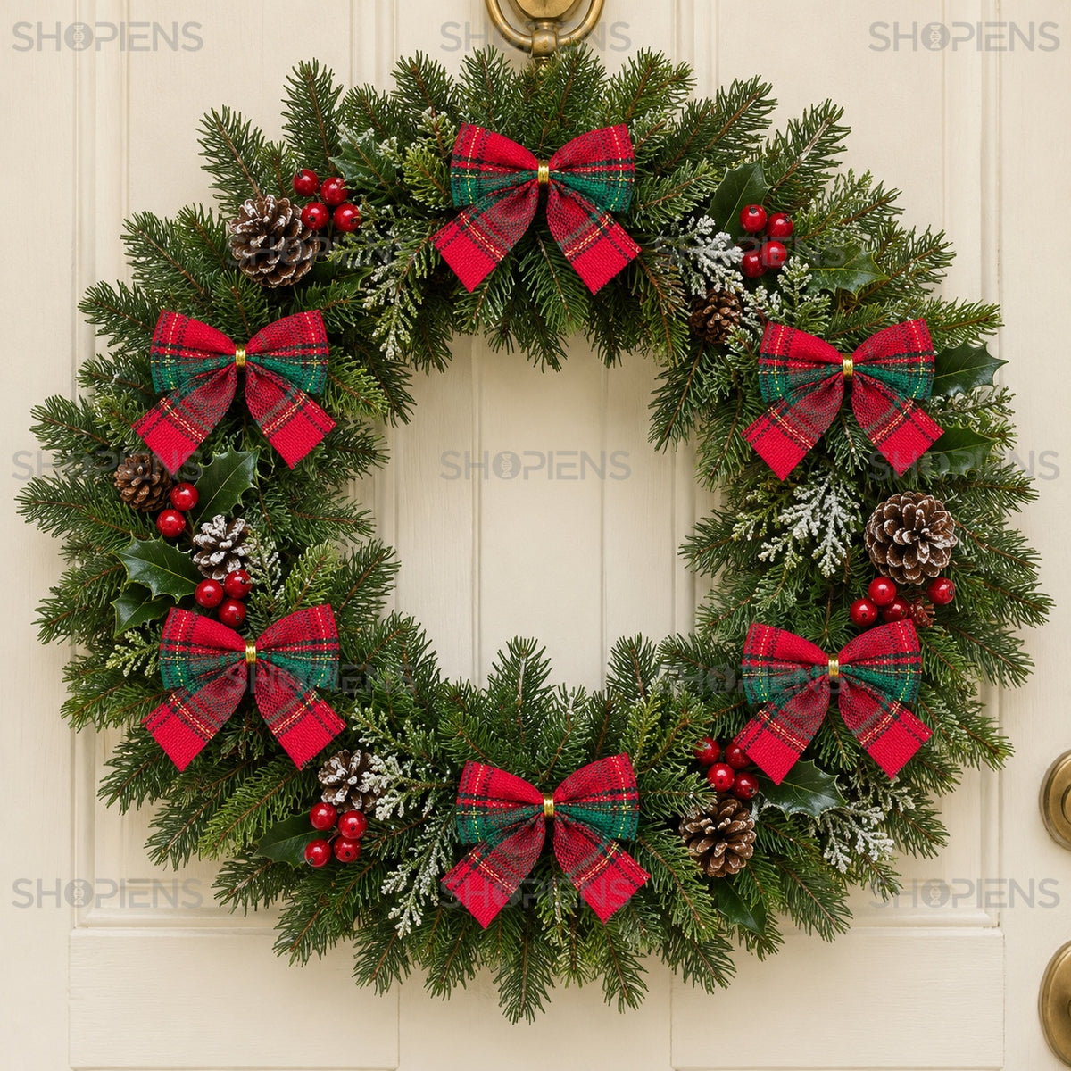 Set 6 fundițe roșii și verzi în carouri, 7 × 9 cm, pe coroniță la intrare, decor neinclus | Shopiens®