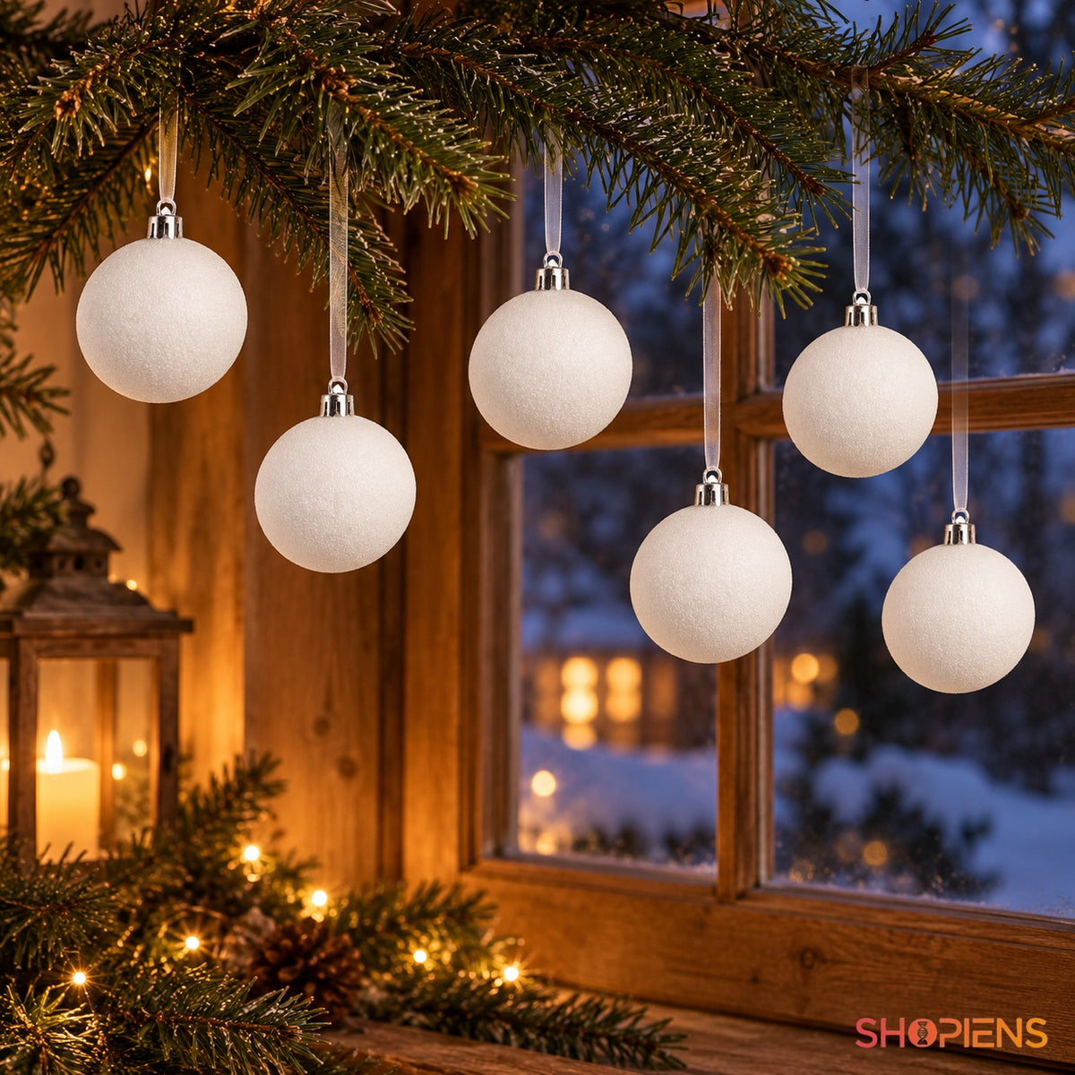 Set 6 globuri albe din spumă, Ø6 cm, în decor de Crăciun, decor neinclus | Shopiens®