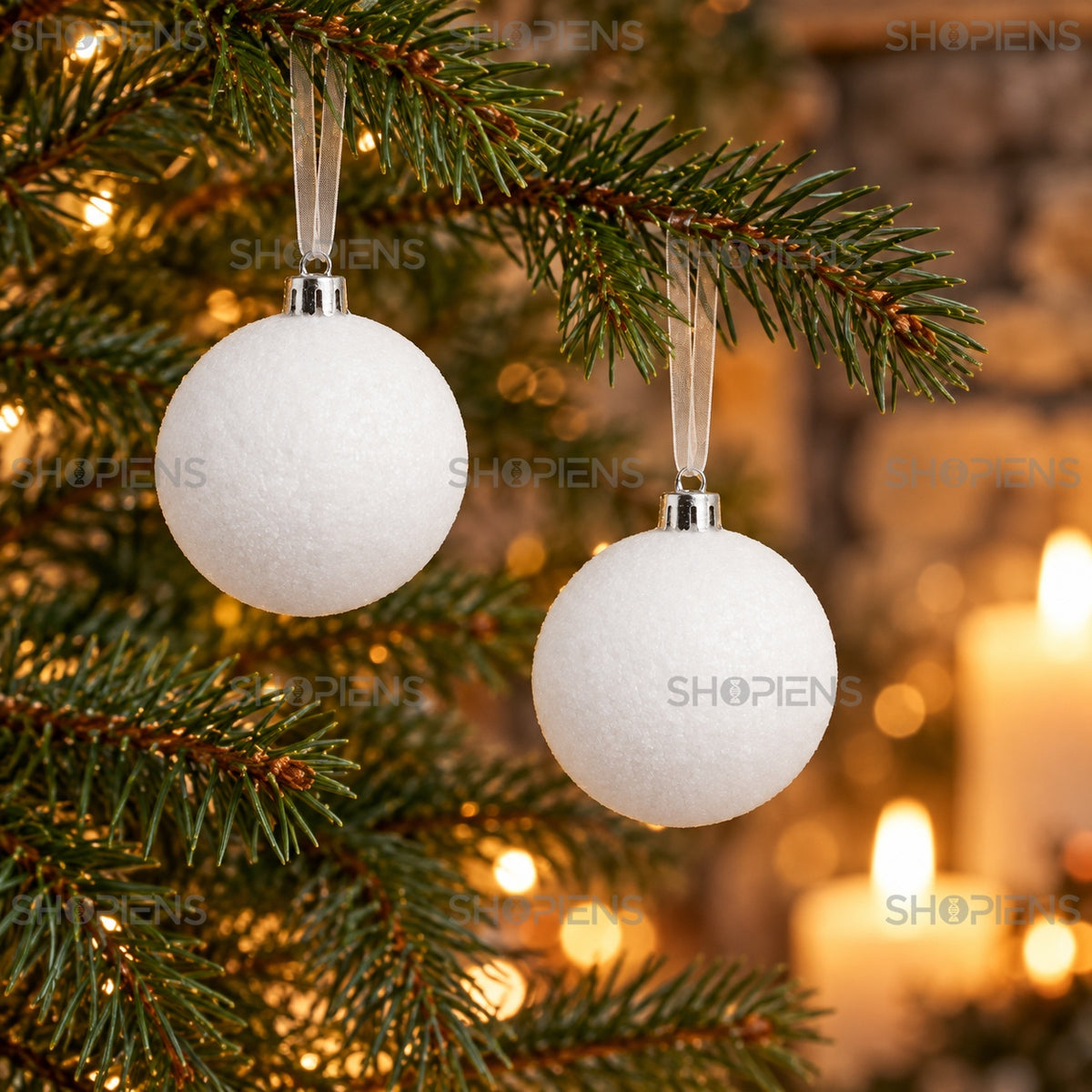 Set 6 globuri albe din spumă, Ø6 cm, detaliu apropiat, decor neinclus | Shopiens®
