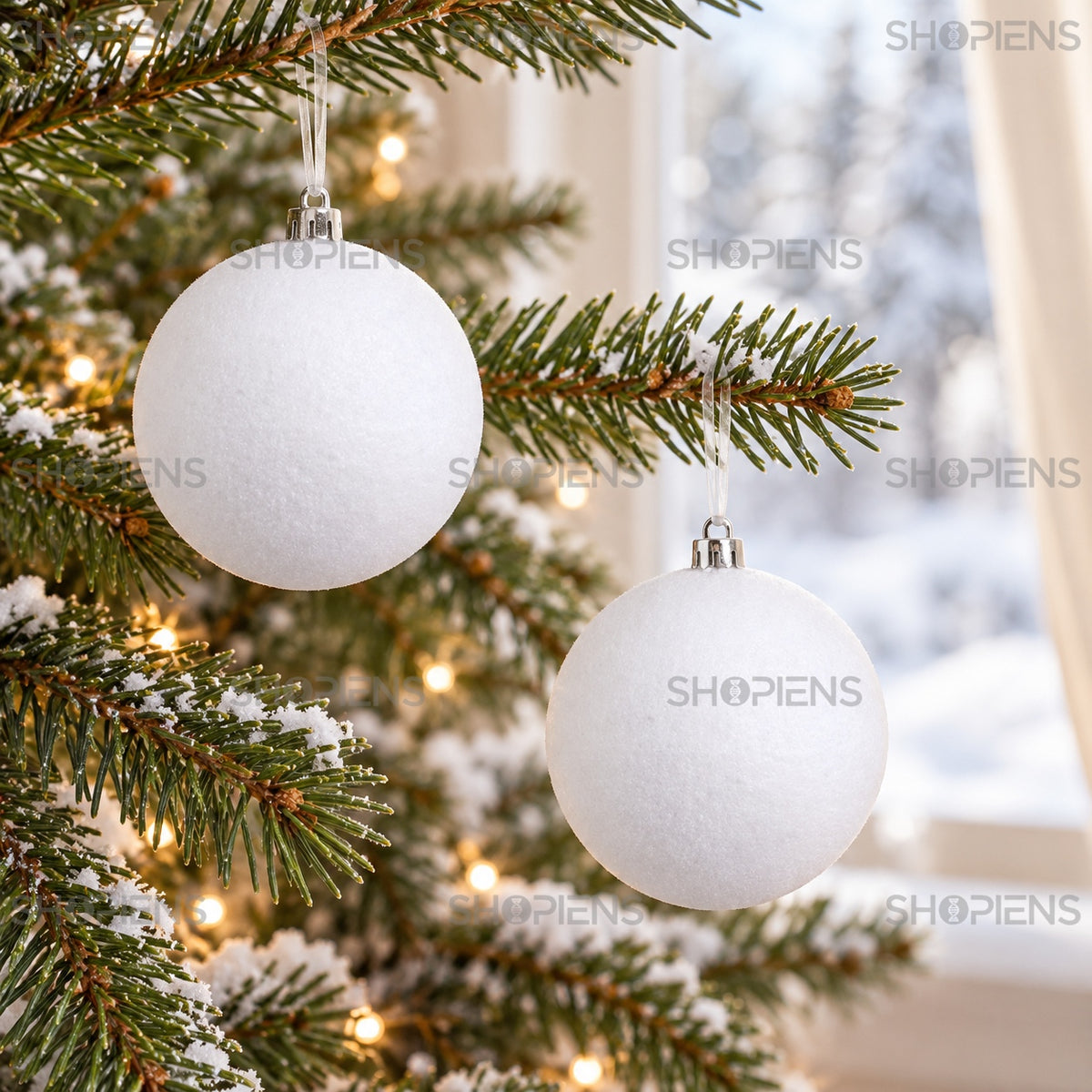 Set 6 globuri albe din spumă, Ø8 cm, detaliu apropiat, decor neinclus | Shopiens®