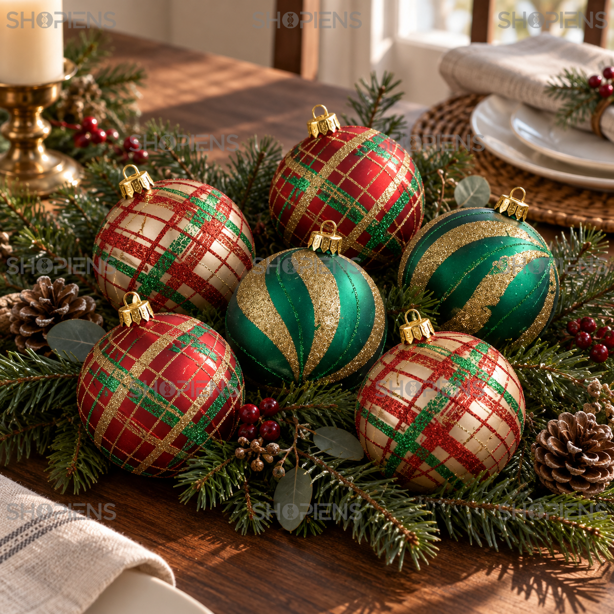 Set 6 Globuri In Carouri Si Spirale Festive, 8 Cm - in folosinta 1 - Shopiens
