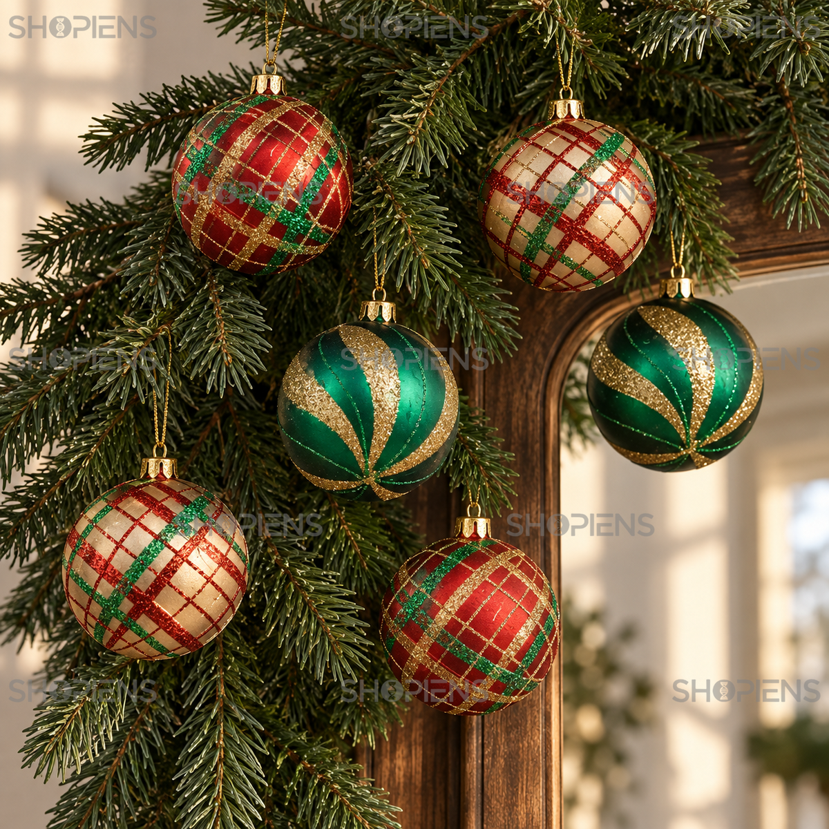 Set 6 Globuri In Carouri Si Spirale Festive, 8 Cm - in folosinta 2 - Shopiens