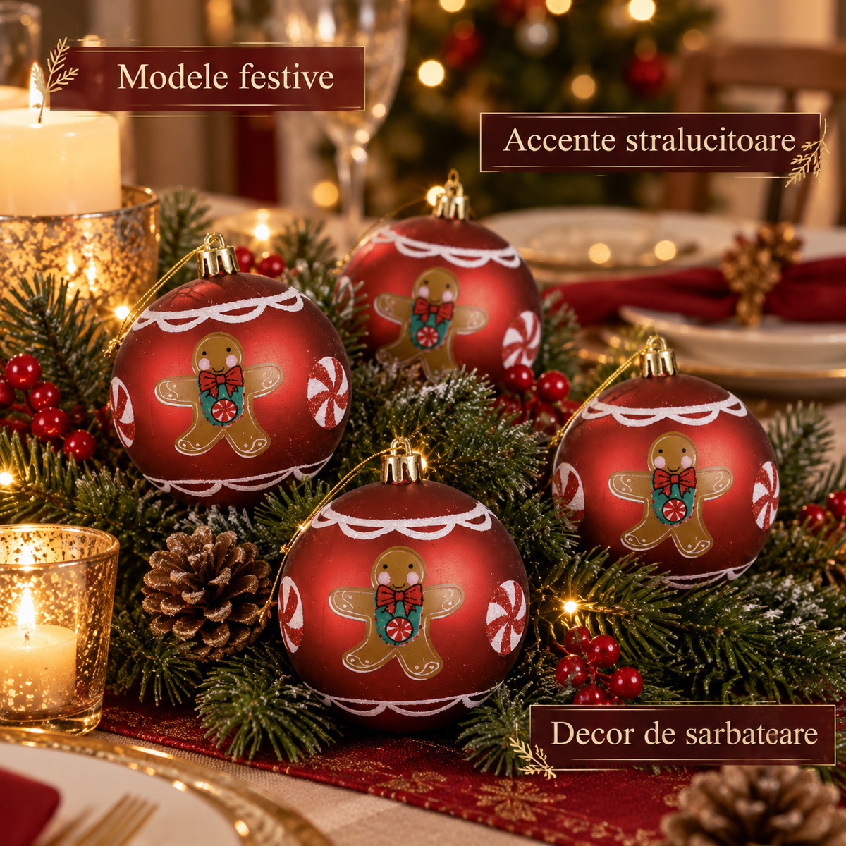 Set 6 Globuri Cu Oameni De Turta Dulce, 8 Cm - avantaje - Shopiens