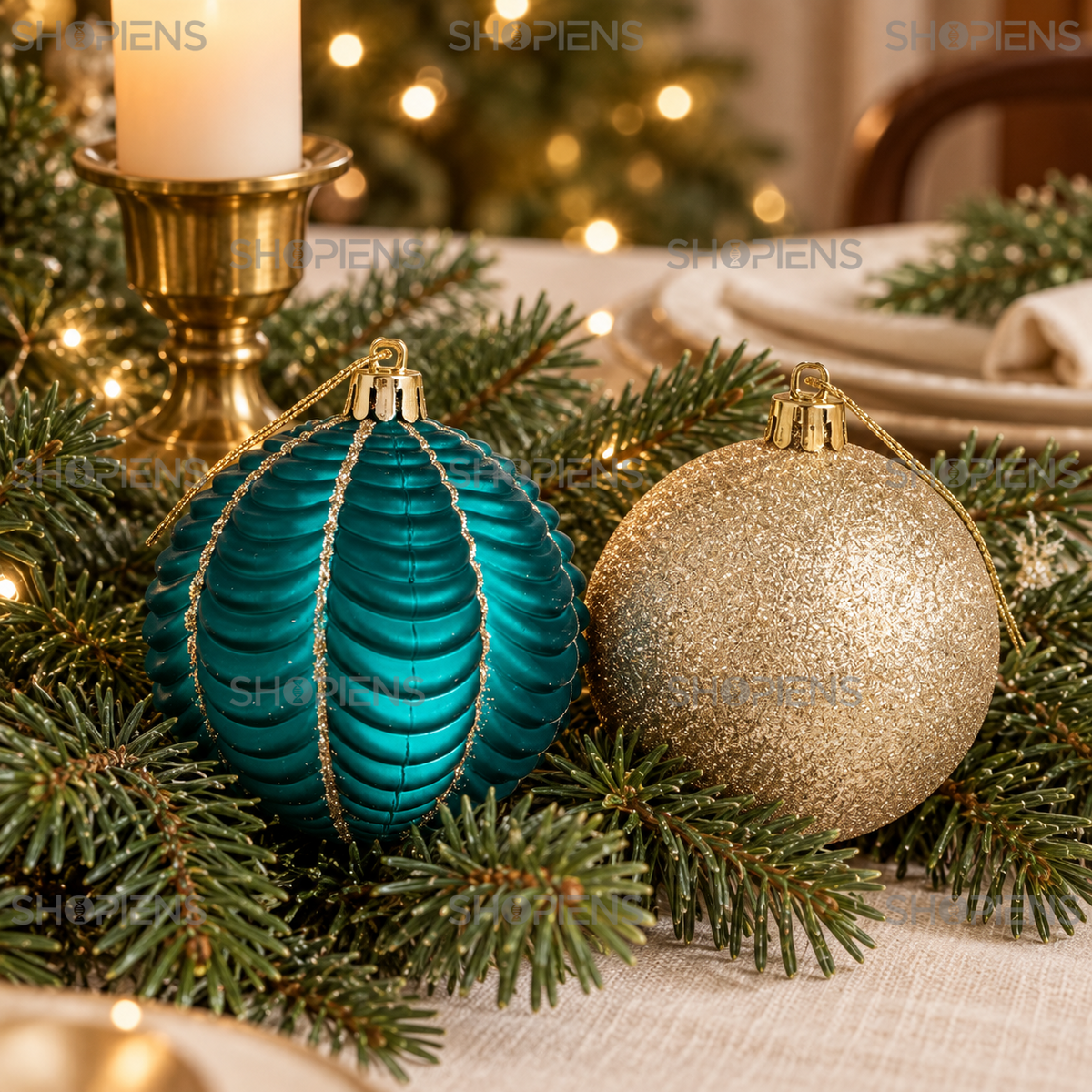 Set 6 Globuri Decorative Petrol-Sampanie Cu Glitter, 8 Cm - in folosinta 2 - Shopiens