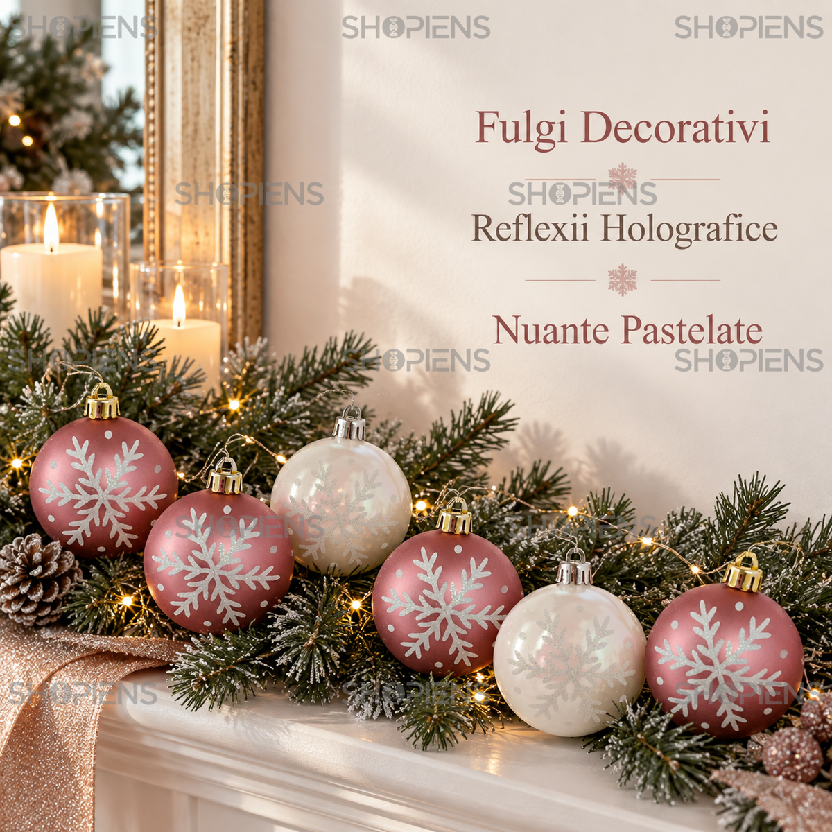 Set 6 Globuri Roz Si Albe Cu Fulgi Holografici 6 Cm - avantaje - Shopiens