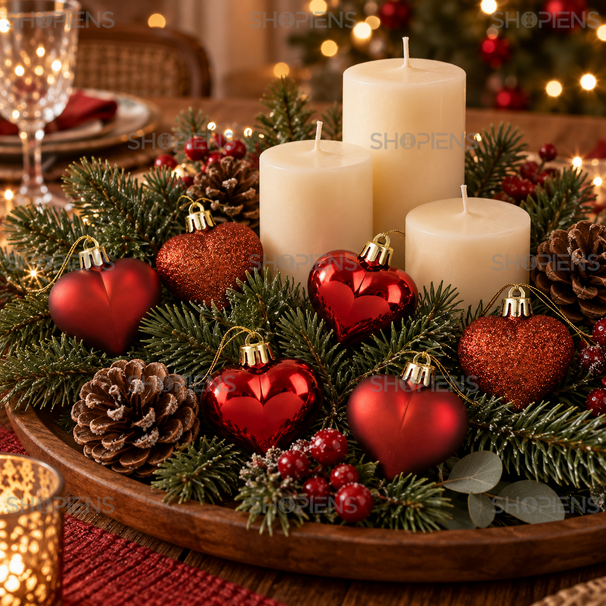 Set 6 Inimi Rosii Pentru Brad, Trei Finisaje, 5 Cm - in folosinta 2 - Shopiens