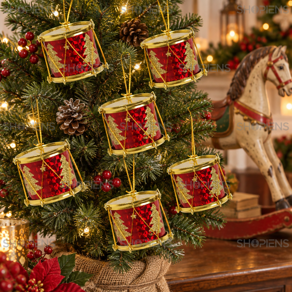 Set 6 Tobe Decorative Rosii Cu Braduti Aurii, 6 Cm - in folosinta 2 - Shopiens