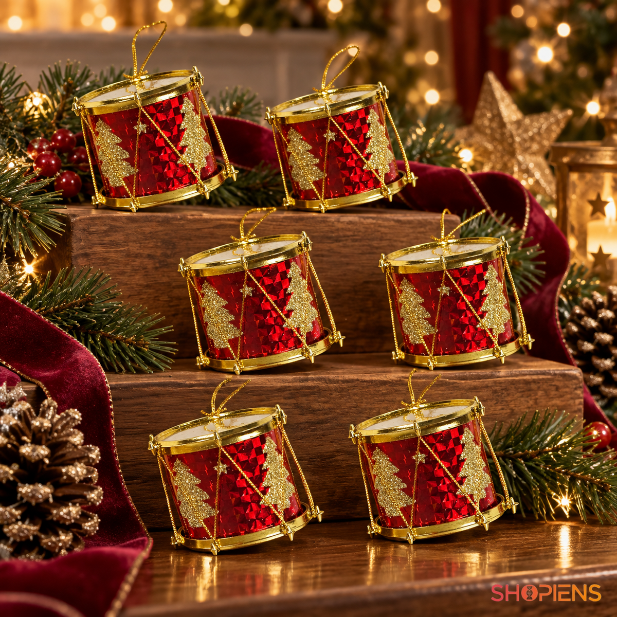 Set 6 Tobe Decorative Rosii Cu Braduti Aurii, 6 Cm - lifestyle principala - Shopiens