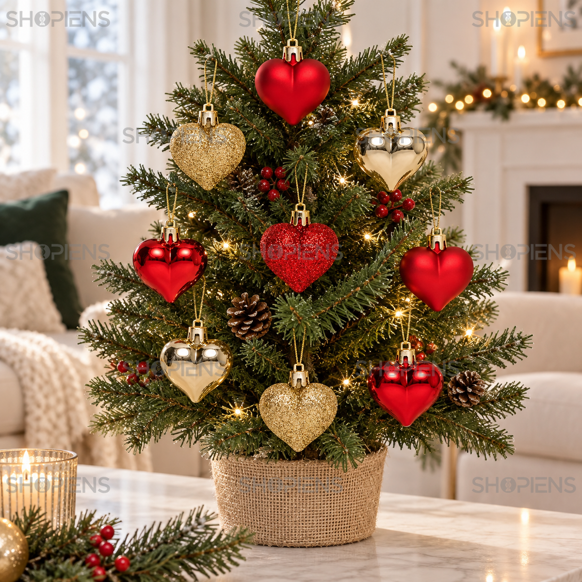 Set 9 Inimi Rosii Si Aurii Cu Finisaje Festive, 5 Cm - in folosinta 2 - Shopiens