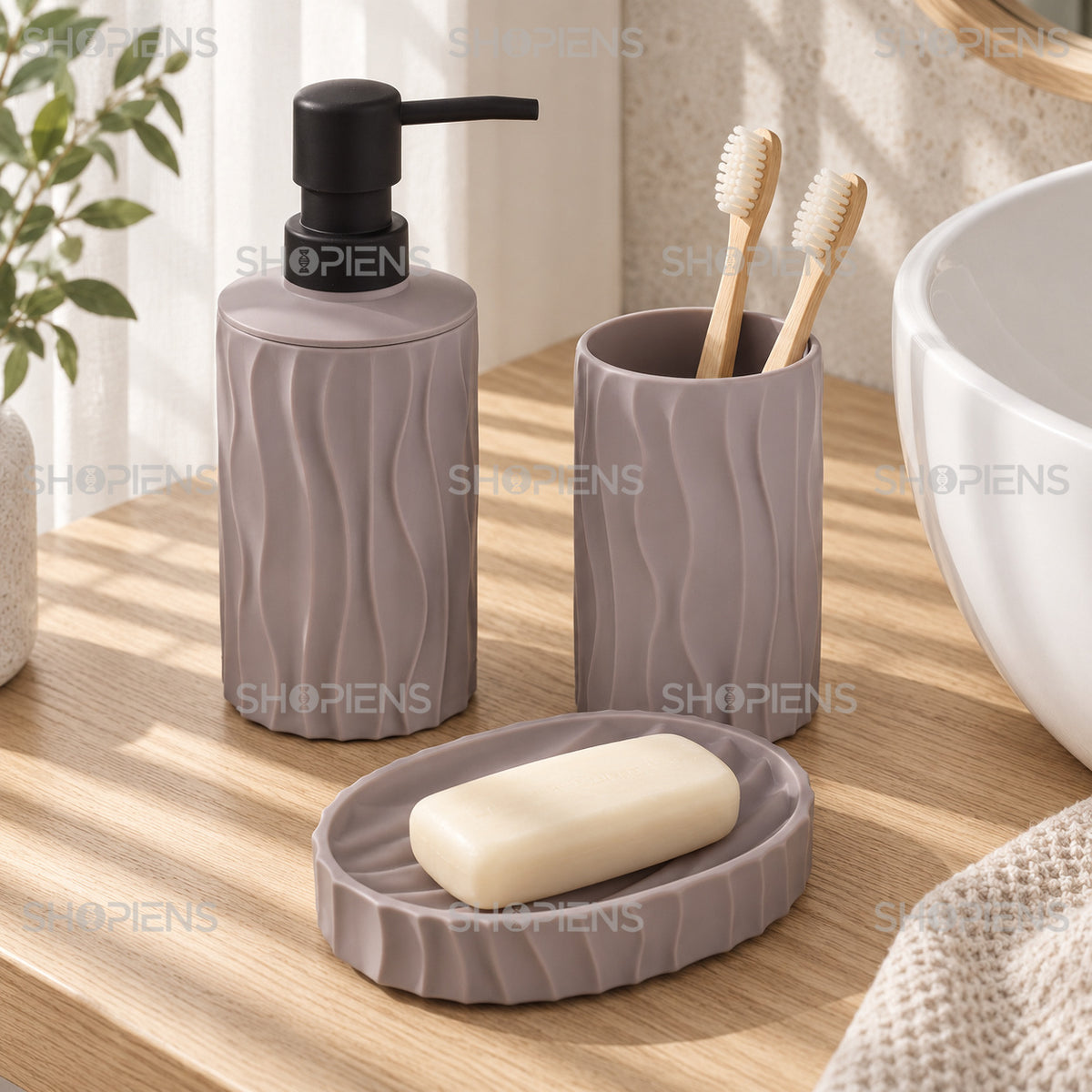 Set de baie taupe cu relief ondulat