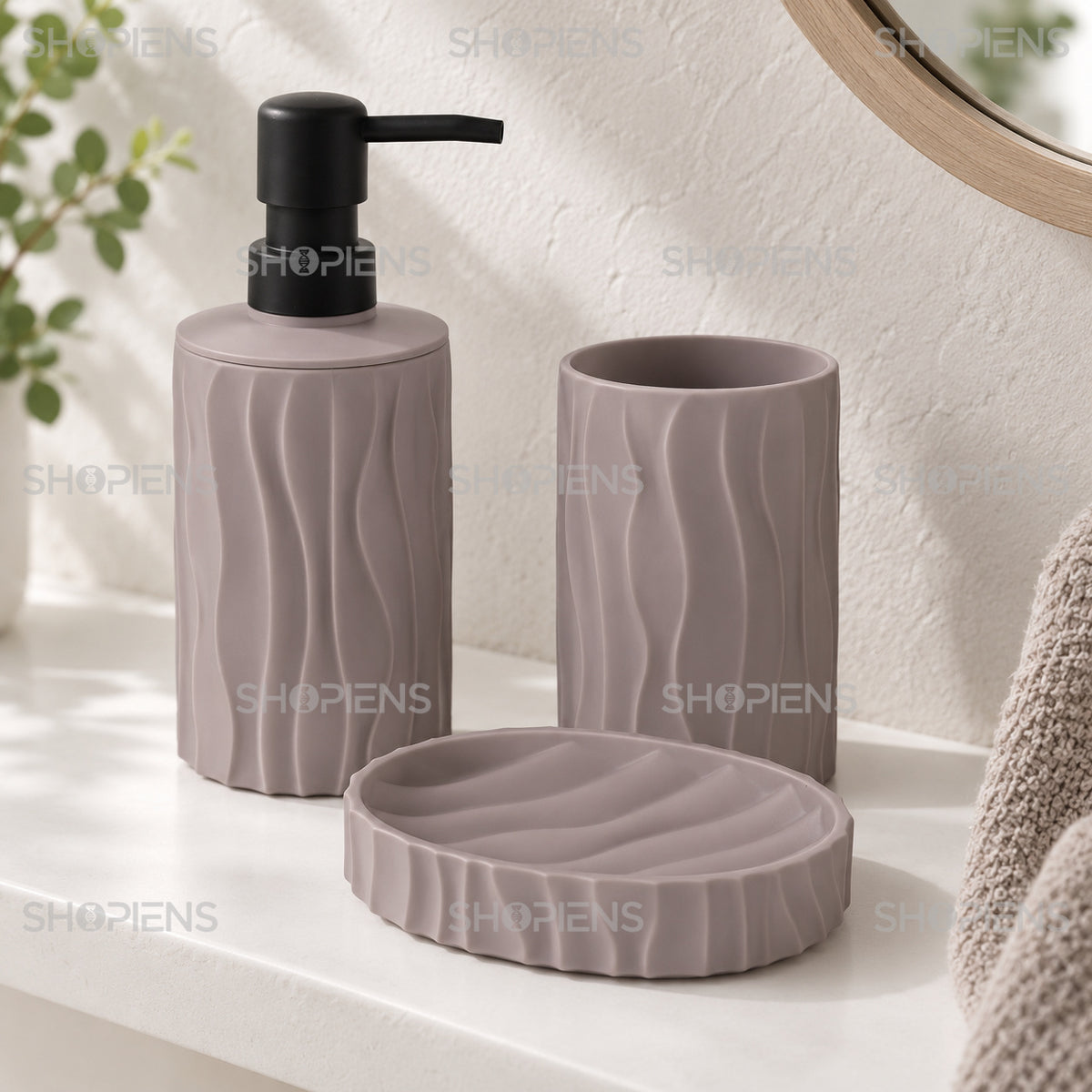 Set de baie taupe cu relief ondulat