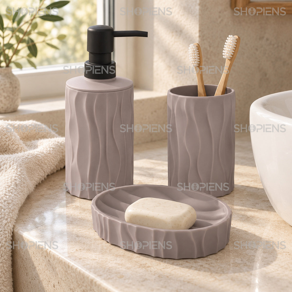 Set de baie taupe cu relief ondulat