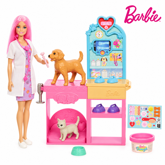 Set Barbie cabinet veterinar cu două animăluțe | Shopiens