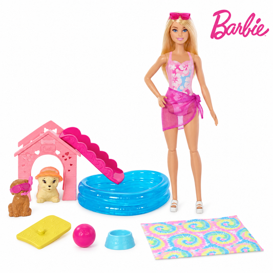 Set Barbie Puppy Pool Party cu piscină și cățeluși | Shopiens
