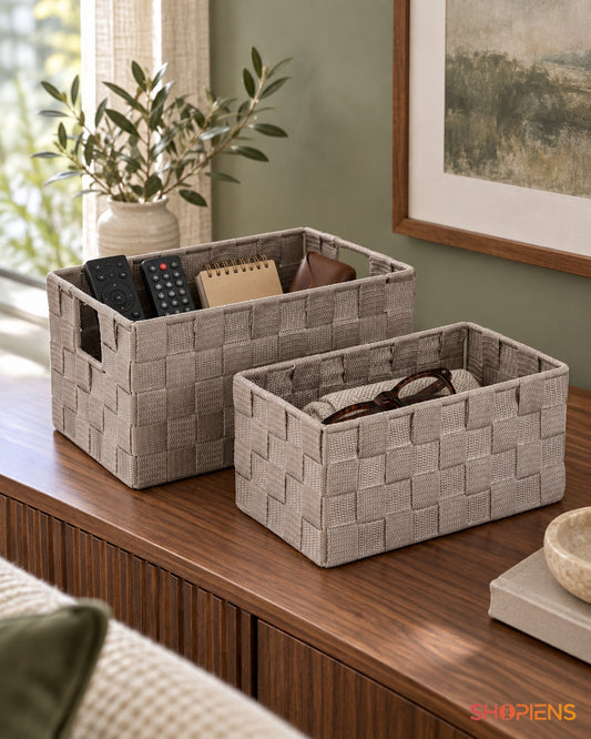Set de Coșuri Taupe cu Mânere, 2 Mărimi