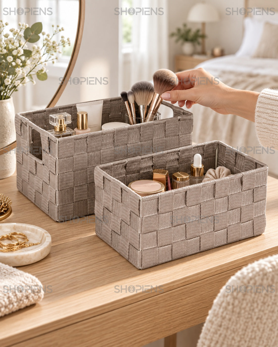Set de Coșuri Taupe cu Mânere, 2 Mărimi