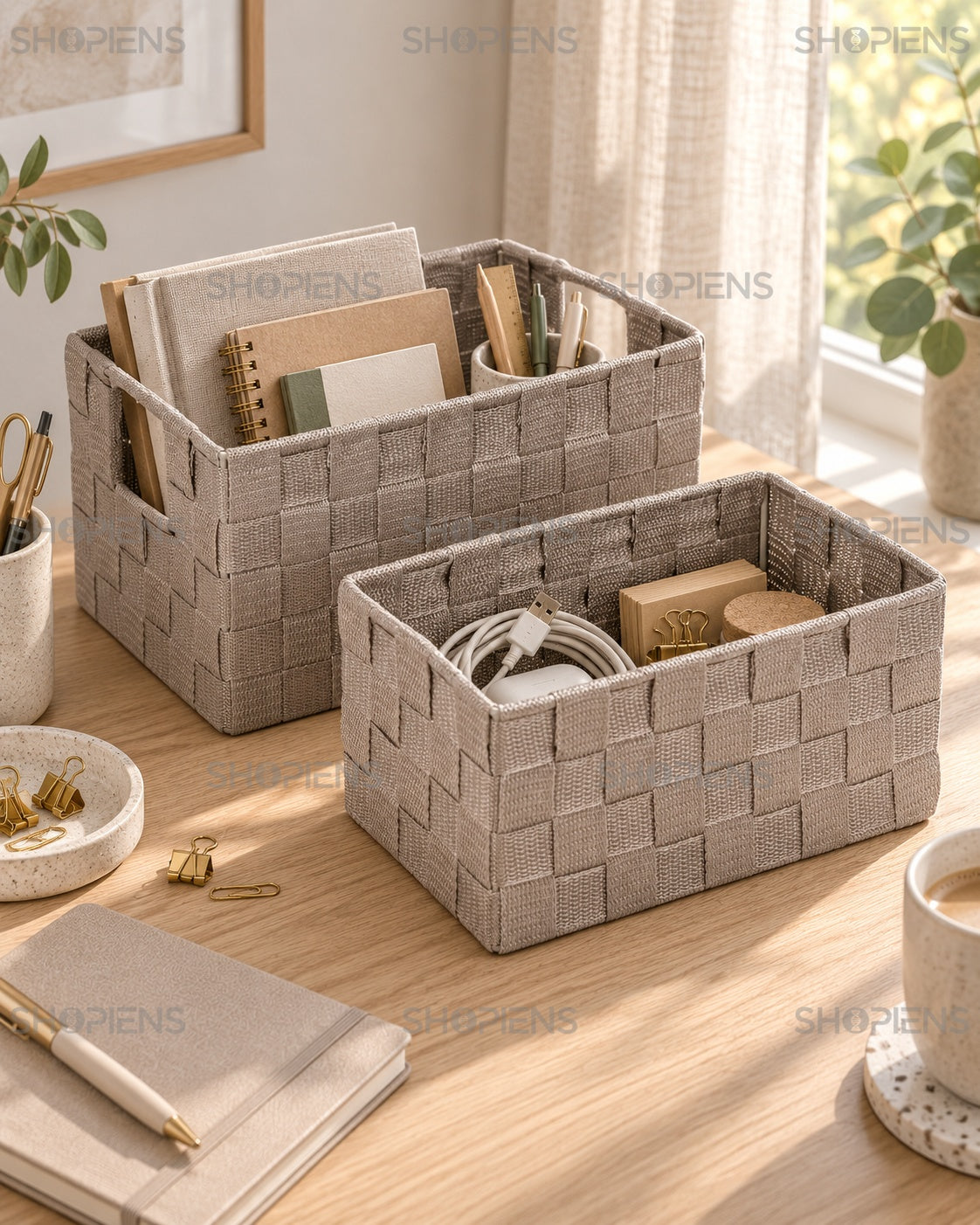 Set de Coșuri Taupe cu Mânere, 2 Mărimi