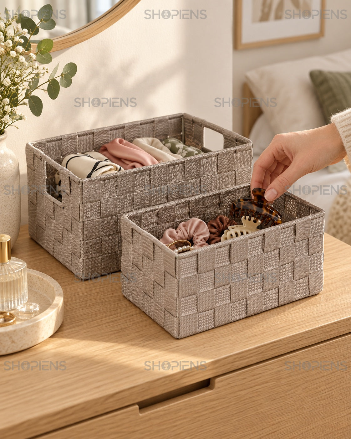 Set de Coșuri Taupe cu Mânere, 2 Mărimi