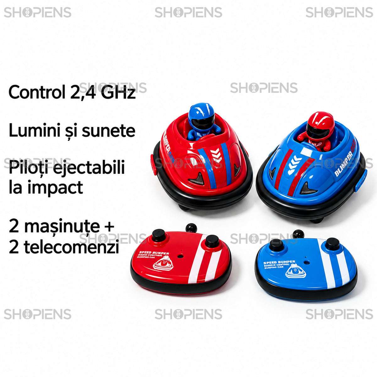 Set de 2 mașinuțe cu telecomandă, lumini și sunete | Shopiens