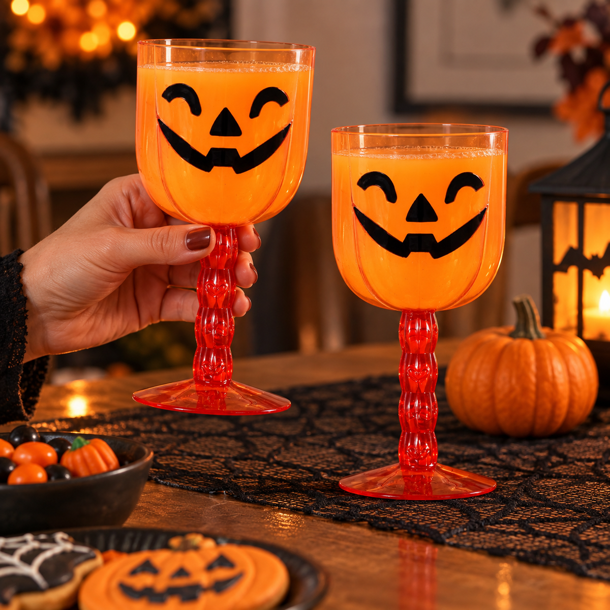 Set De 2 Pahare Dovleac Cu Picior Pentru Halloween - in folosinta 1 - Shopiens