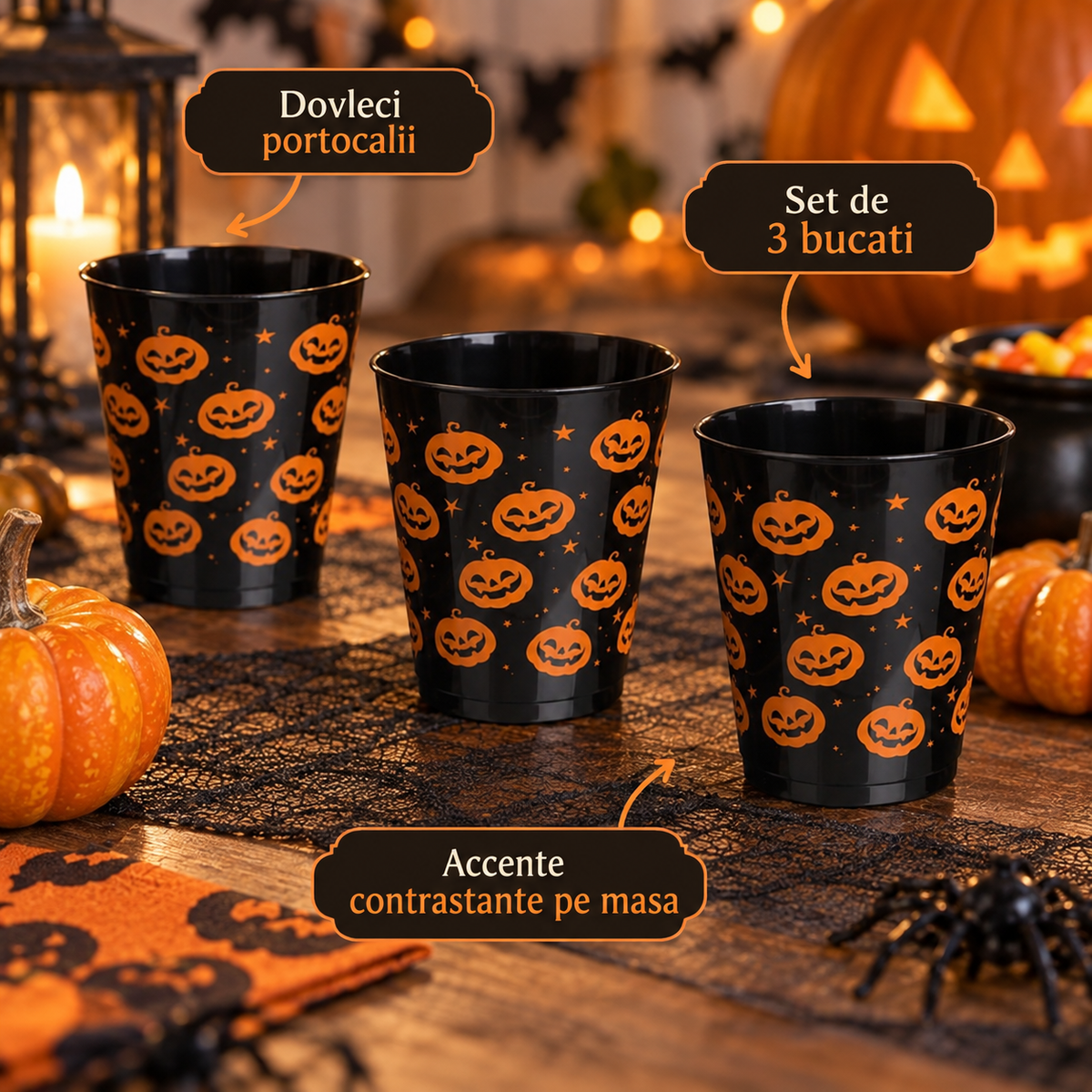 Set De 3 Pahare Negre Cu Dovleci, 285 Ml - avantaje - Shopiens
