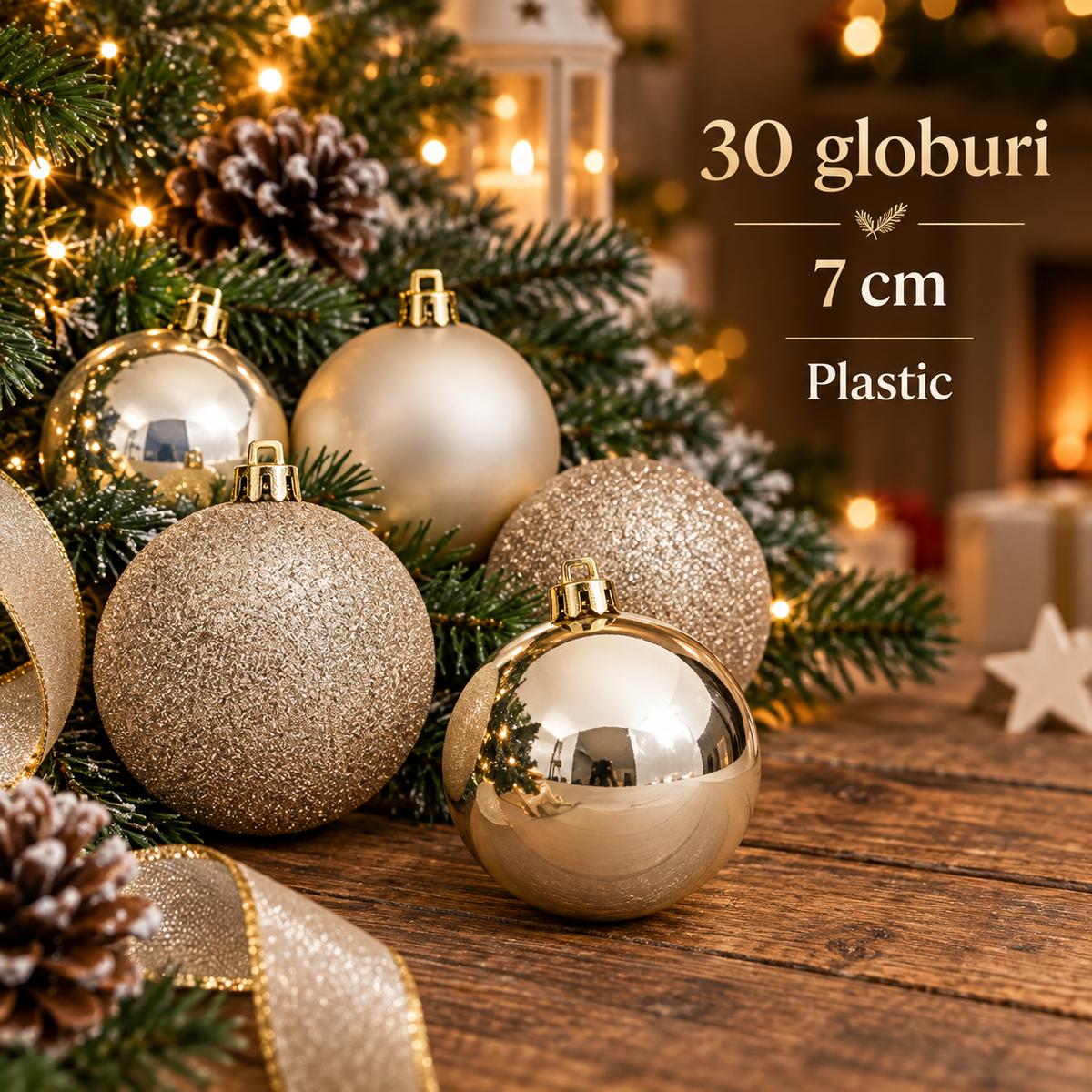 Set De 30 Globuri Bej De 7 Cm - Craciun Delicat - specificatii - Shopiens