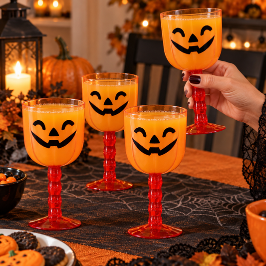 Set De 4 Pahare Dovleac Cu Picior Pentru Halloween - in folosinta 1 - Shopiens