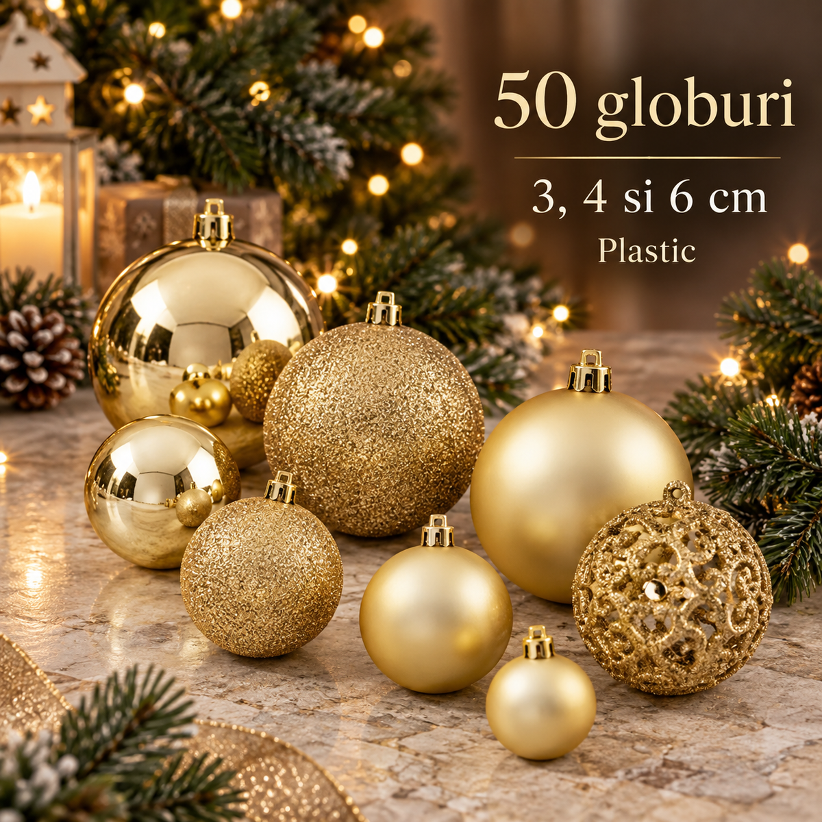 Set De 50 Globuri Aurii - Stralucire In Brad - specificatii - Shopiens