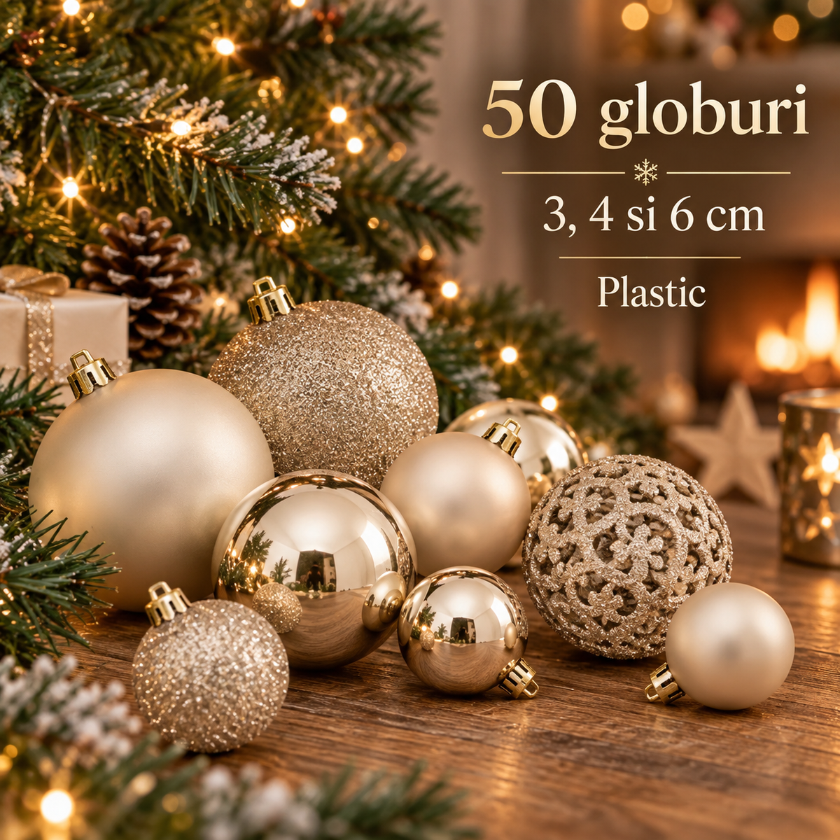 Set De 50 Globuri Bej Sampanie - Armonie De Iarna - specificatii - Shopiens