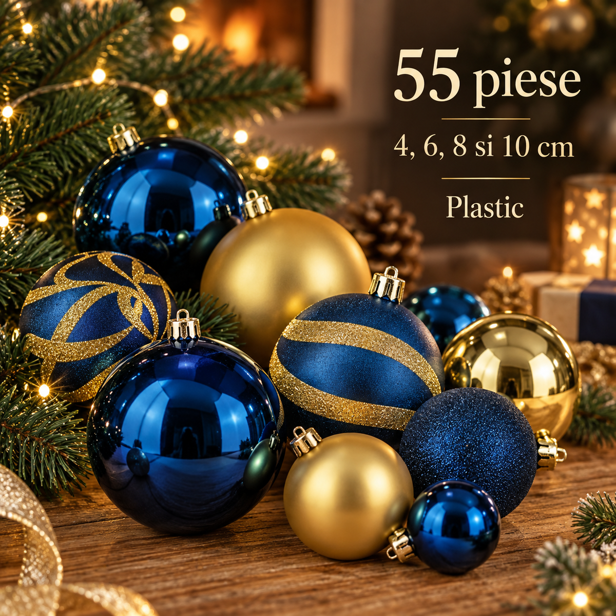 Set De 55 Piese Albastre Si Aurii - Decor De Iarna - specificatii - Shopiens