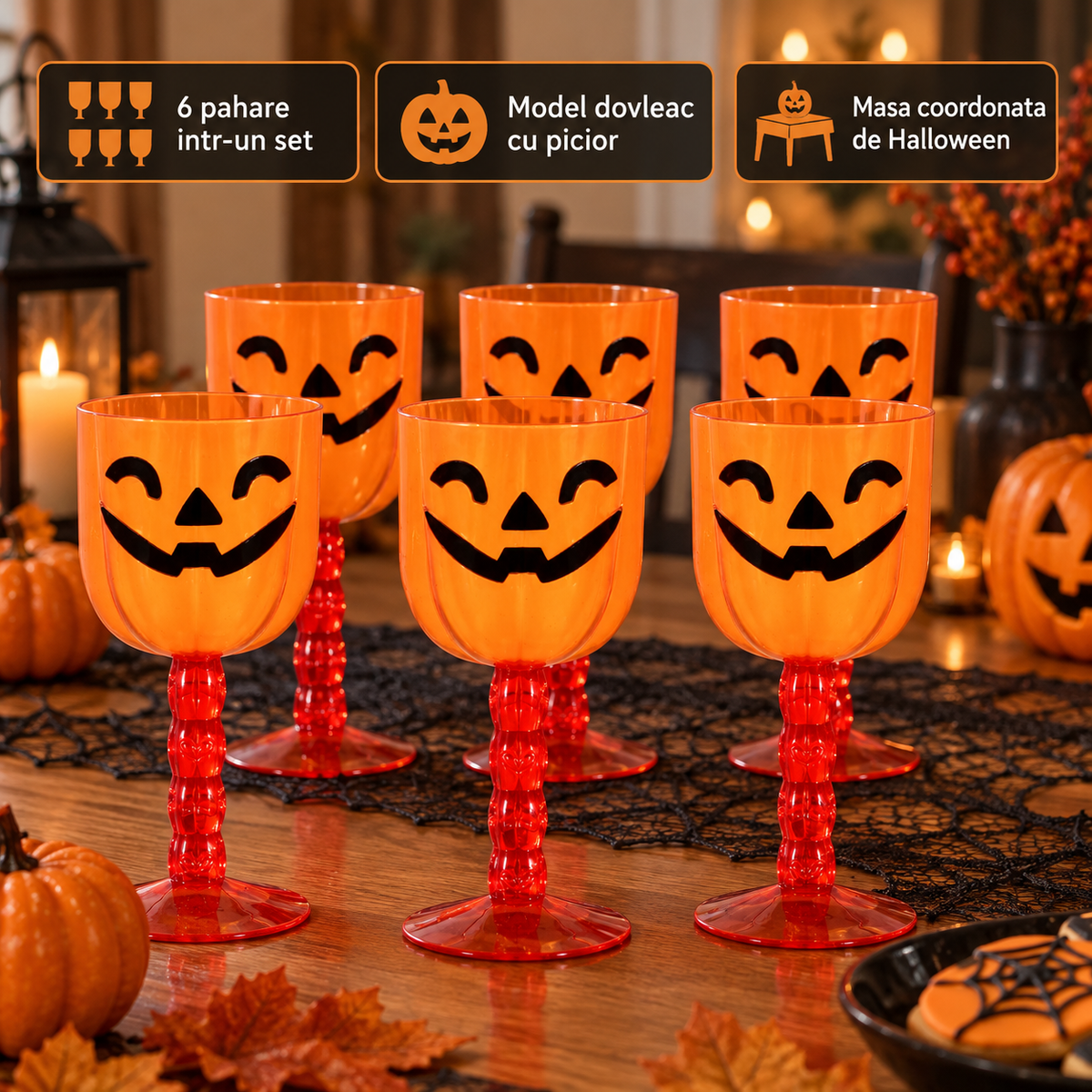 Set De 6 Pahare Dovleac Cu Picior Pentru Halloween - avantaje - Shopiens
