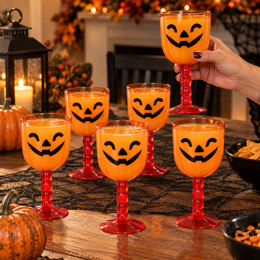 Set De 6 Pahare Dovleac Cu Picior Pentru Halloween - in folosinta 1 - Shopiens