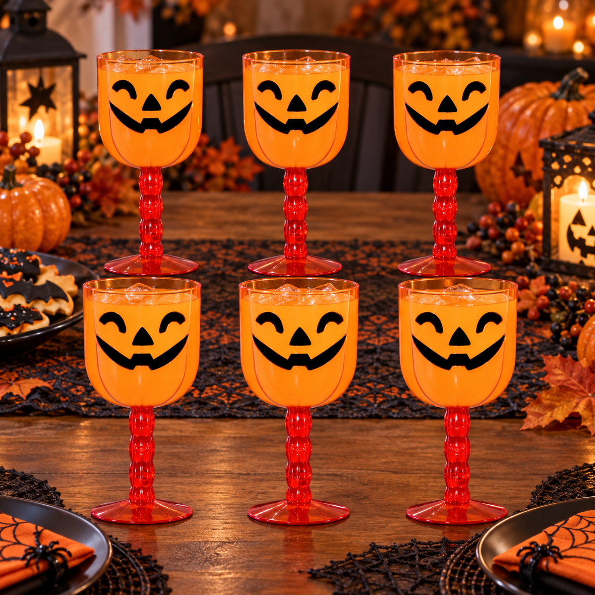 Set De 6 Pahare Dovleac Cu Picior Pentru Halloween - in folosinta 2 - Shopiens