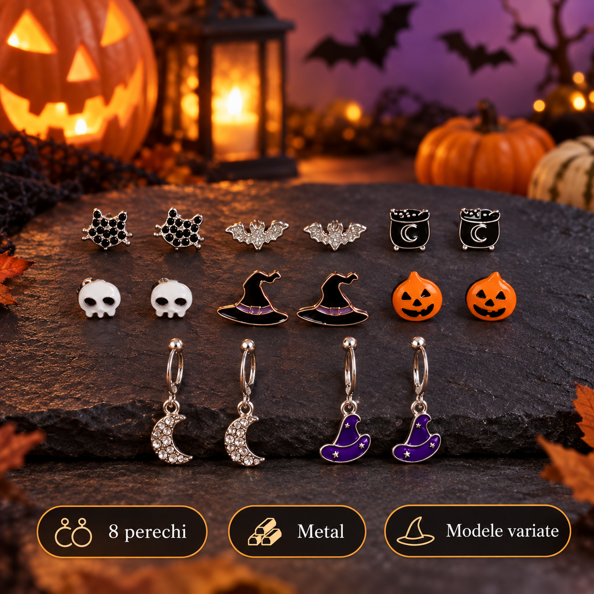 Set De 8 Perechi De Cercei Cu Simboluri Halloween - specificatii - Shopiens