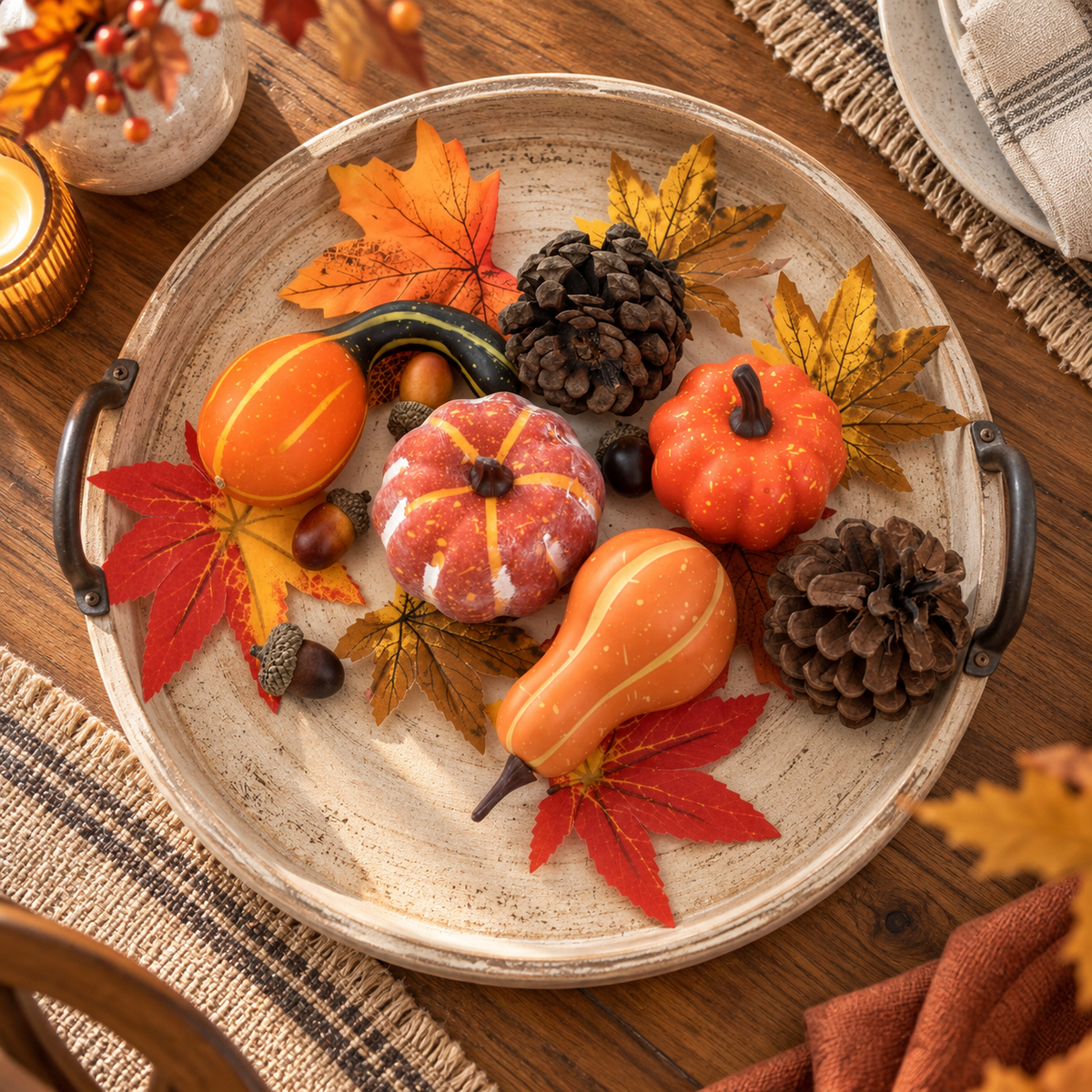 Set Decorativ De Toamna Cu Dovleci Si Ghinde, 17 Piese - in folosinta 1 - Shopiens