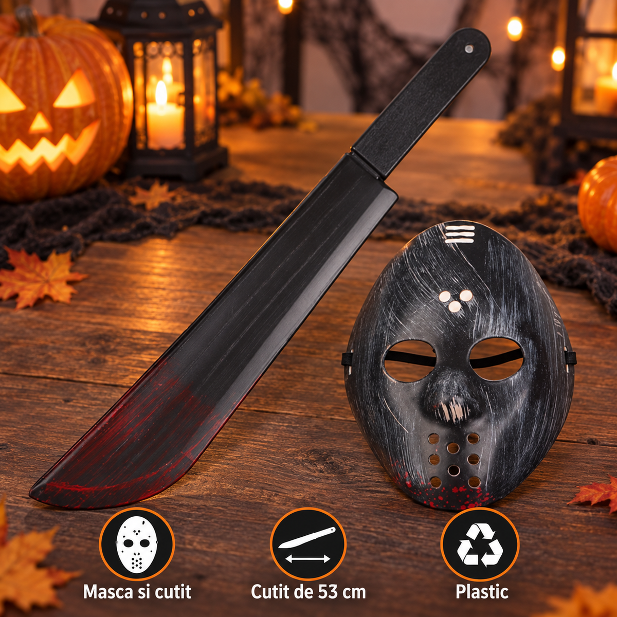 Set Horror Cu Masca Si Cutit Decorativ, Halloween - specificatii - Shopiens