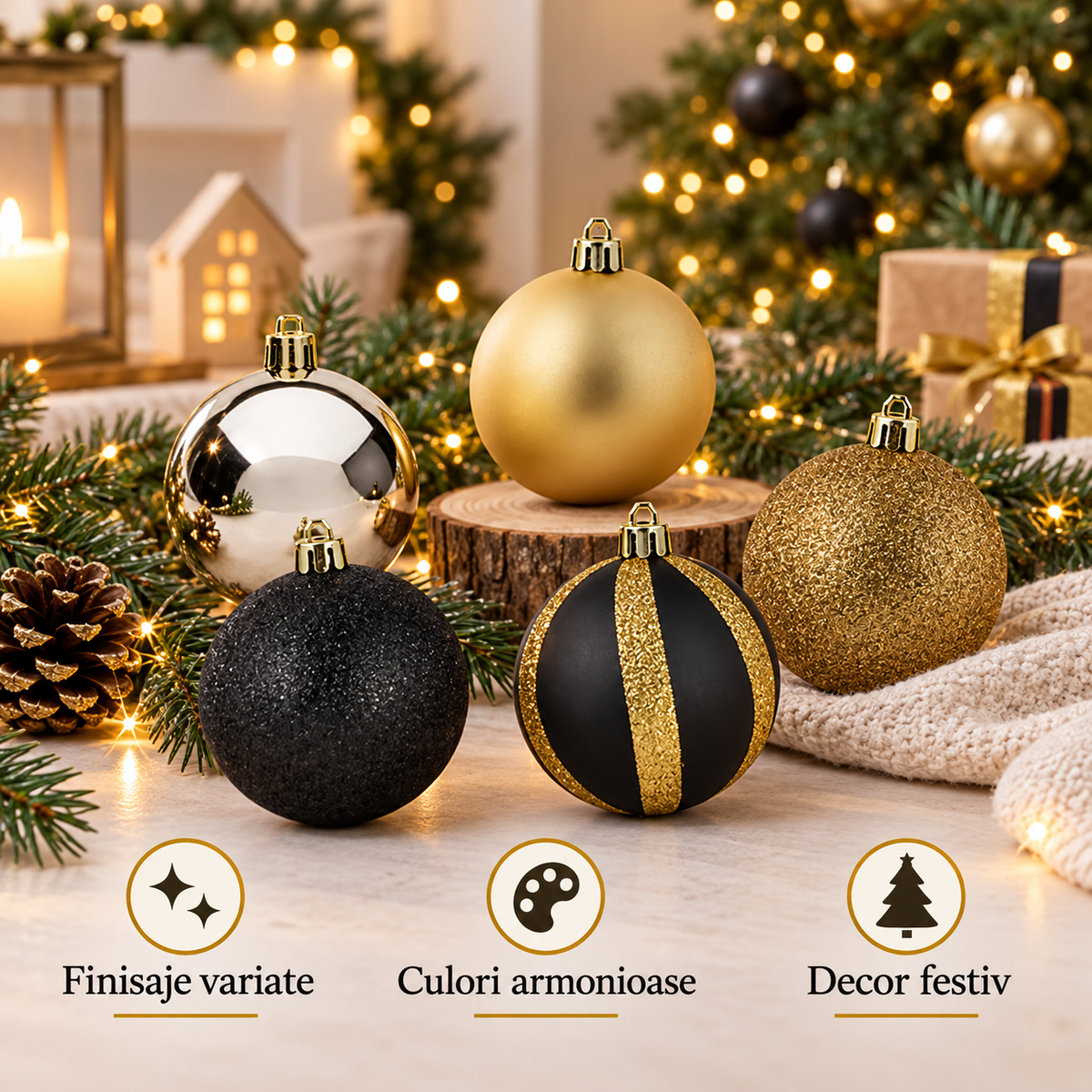 Set Negru Si Auriu Cu Beteala - 31 De Piese - avantaje - Shopiens