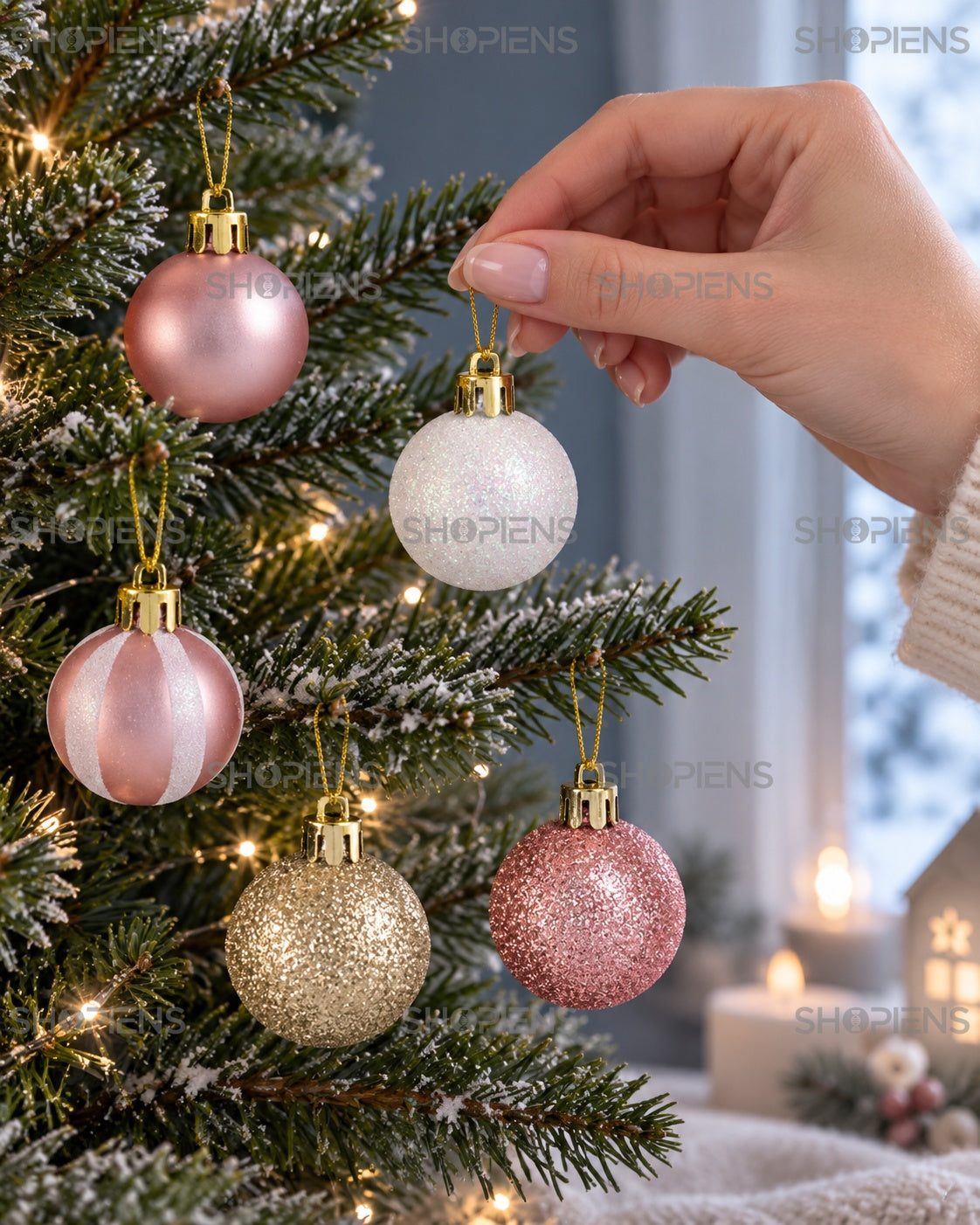 Set 20 globuri roz, albe și șampanie, 4 cm – decorarea unui brăduț – Shopiens