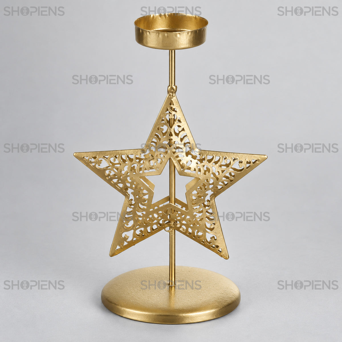 Sfeșnic de Crăciun auriu cu stea decupată, 17 cm | Shopiens