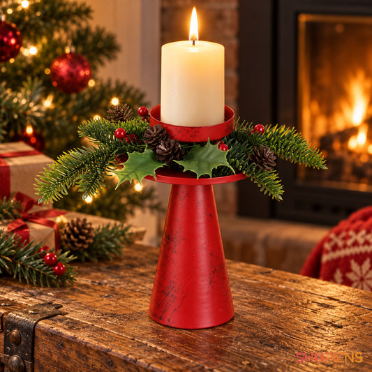Sfeșnic roșu cu coroniță de Crăciun, 16 cm | Shopiens