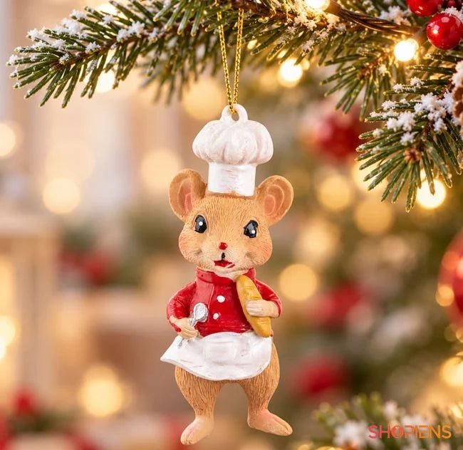 Șoricel bucătar cu bonetă albă, 10 cm, în brad, decor neinclus | Shopiens®