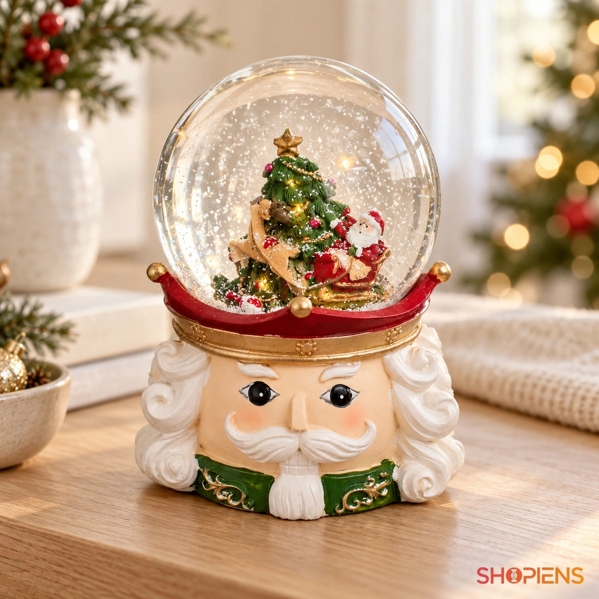 Spărgător de nuci cu glob muzical și LED, 15 cm în decor luminos de Crăciun | Shopiens®