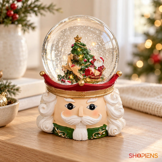 Spărgător de nuci cu glob muzical și LED, 15 cm în decor luminos de Crăciun | Shopiens®