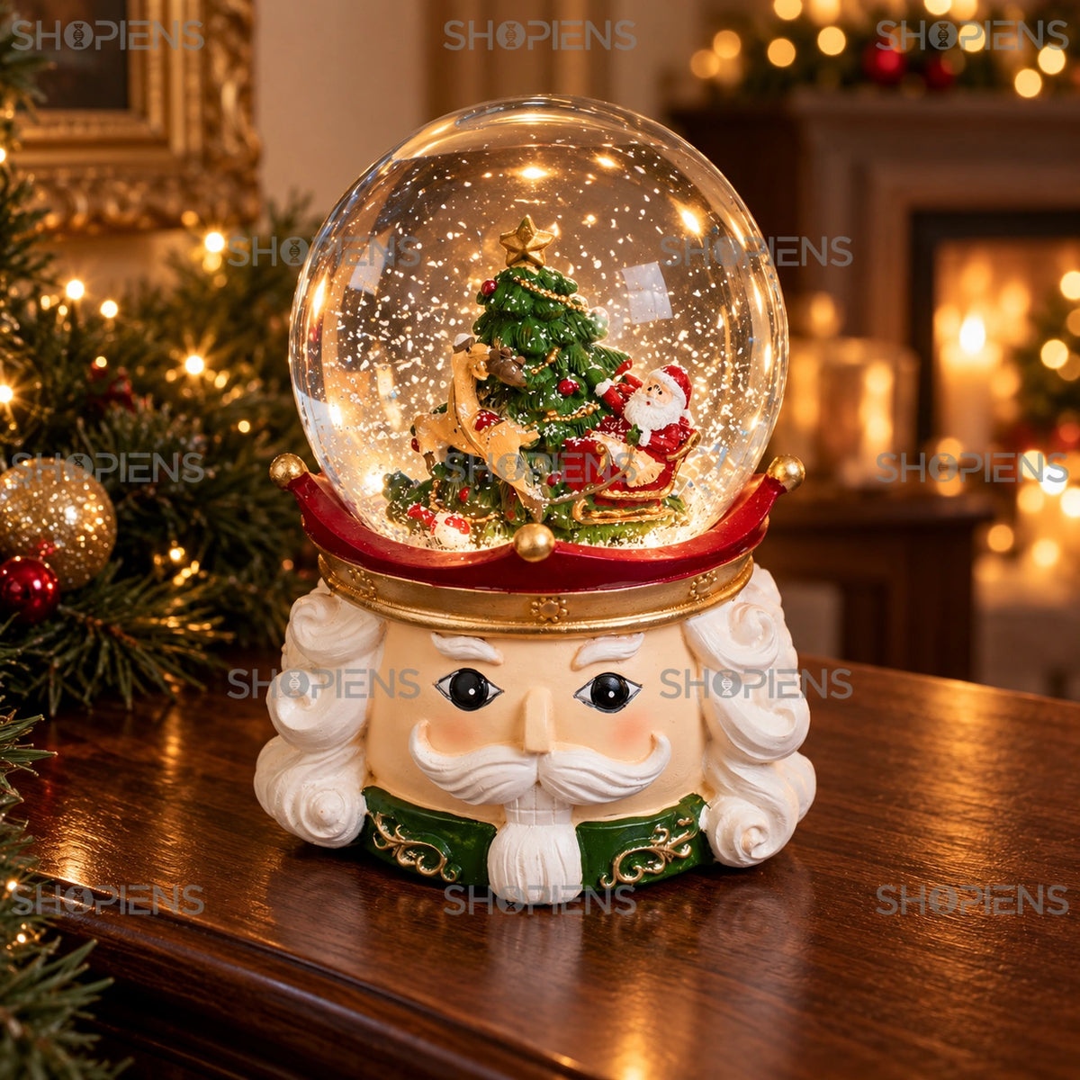 Spărgător de nuci cu glob muzical și LED, 15 cm în decor festiv de seară | Shopiens®